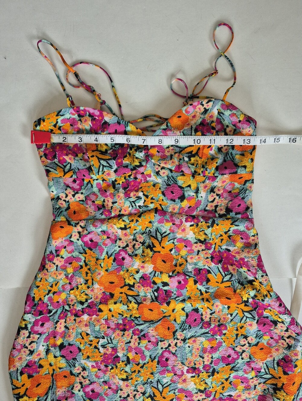 For Love & Lemons Dress Deena Pink Orange Tropical Garden Mini Size S NEW - Picture 13 of 15